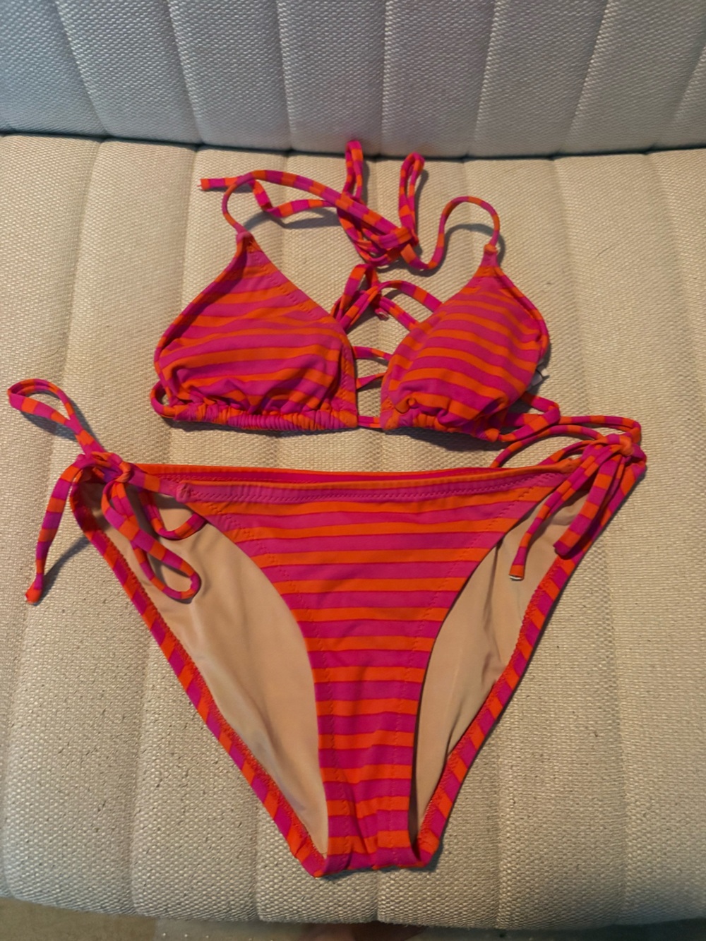 Pink/orange striped J Crew bikini